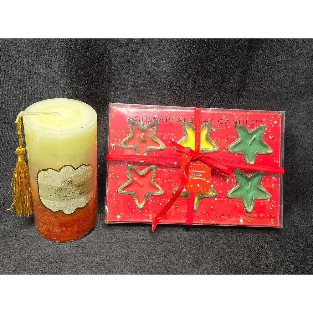 Chesapeake Bay Spiced Vanilla & Cinnamon Vanilla Mistletoe Glass Star Candles